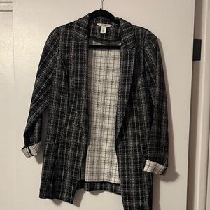 White House Black Market Black and White Plaid Blazer